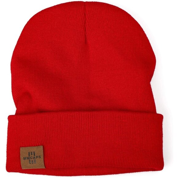 Men and Women Red Acrylic Stretchy Daily Knit Stretchable Warm Winter Beanie Hat - Picture 2 of 7